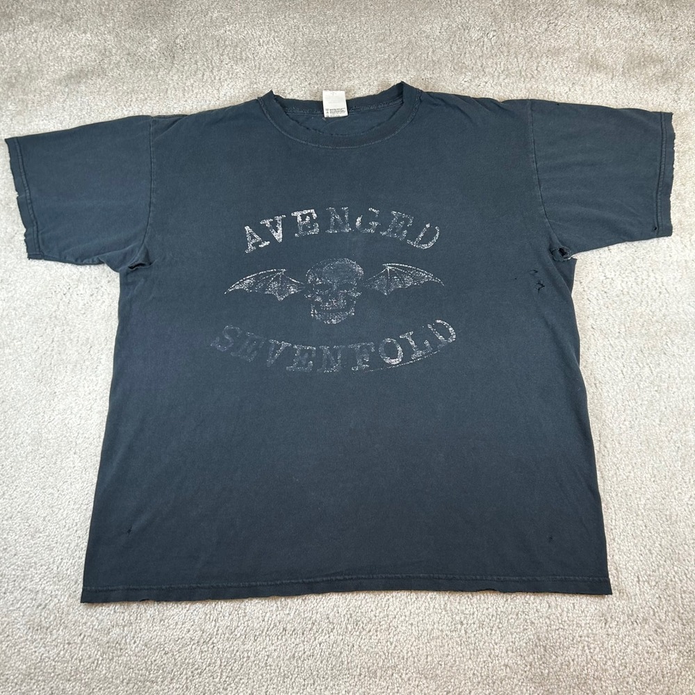 Anvil Avenged Sevenfold T-Shirt Mens‎ Large Black Distressed Deathbat Logo Tee